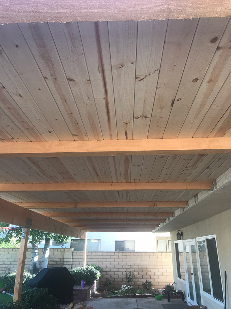 Outdoor Patio Cover With Recessed Lights And Stucco Columns